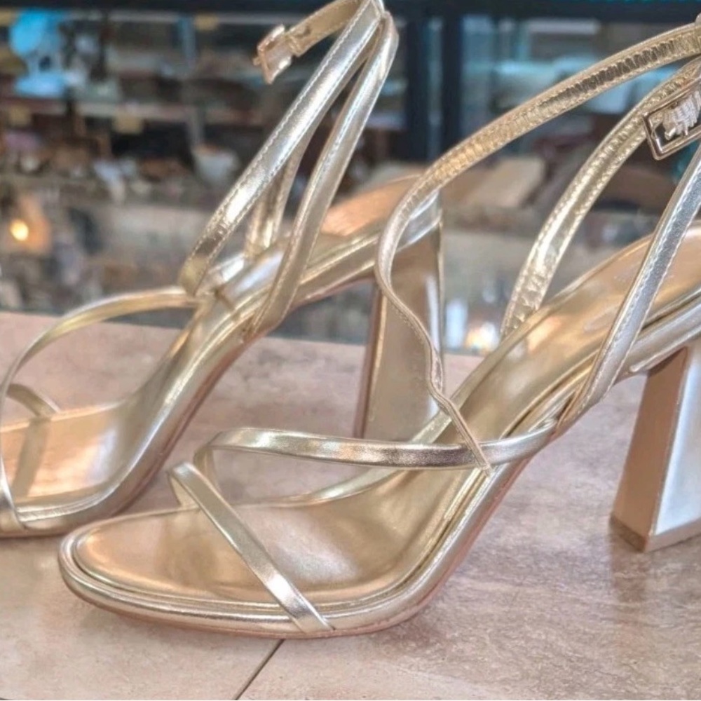 Mix No. 6 Metallic Gold Strappy Block Heels